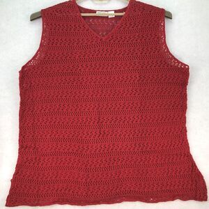 Lane Brylant Woman Plus 4X Sleeveless Crochet Top Red Blue 100% Cotton VTG